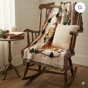 🍯 Vintage Winnie the Pooh Tapestry Throw Blanket | Disney | Woven Fringe